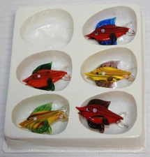 Vintage Lot 5 Mini Blown Glass Assorted Multi-color Fish Christmas Ornaments