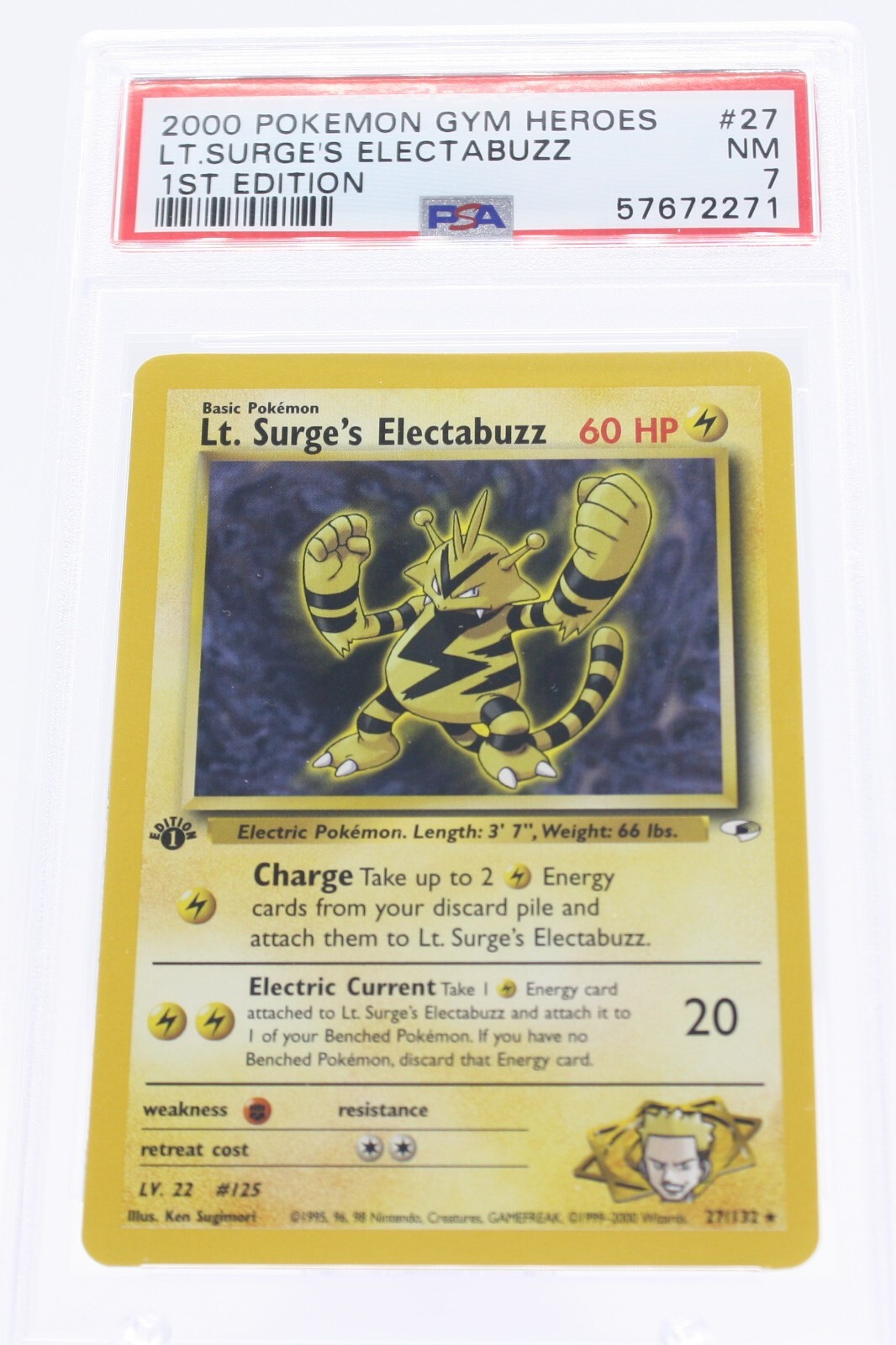 PSA 7 NEAR MINT 2000 Pokémon Gym Heroes #27 1st Edition Lt. Surges Electabuzz !!