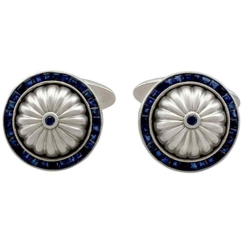 Excellent Baguette & Round Deep Blue Gemstone Superb Men's Matt Polish Cufflink - 第 4/6 張圖片