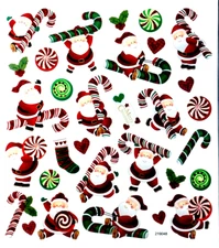 Santa Claus Candy Canes Peppermint Candy Stockings PS Foil Accents Stickers