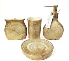 NEW RAYMOND WAITES 4 PC SET 3D BEIGE RESIN SOAP DISPENSER,TUMBLER,DISH,TOOTHBRUS