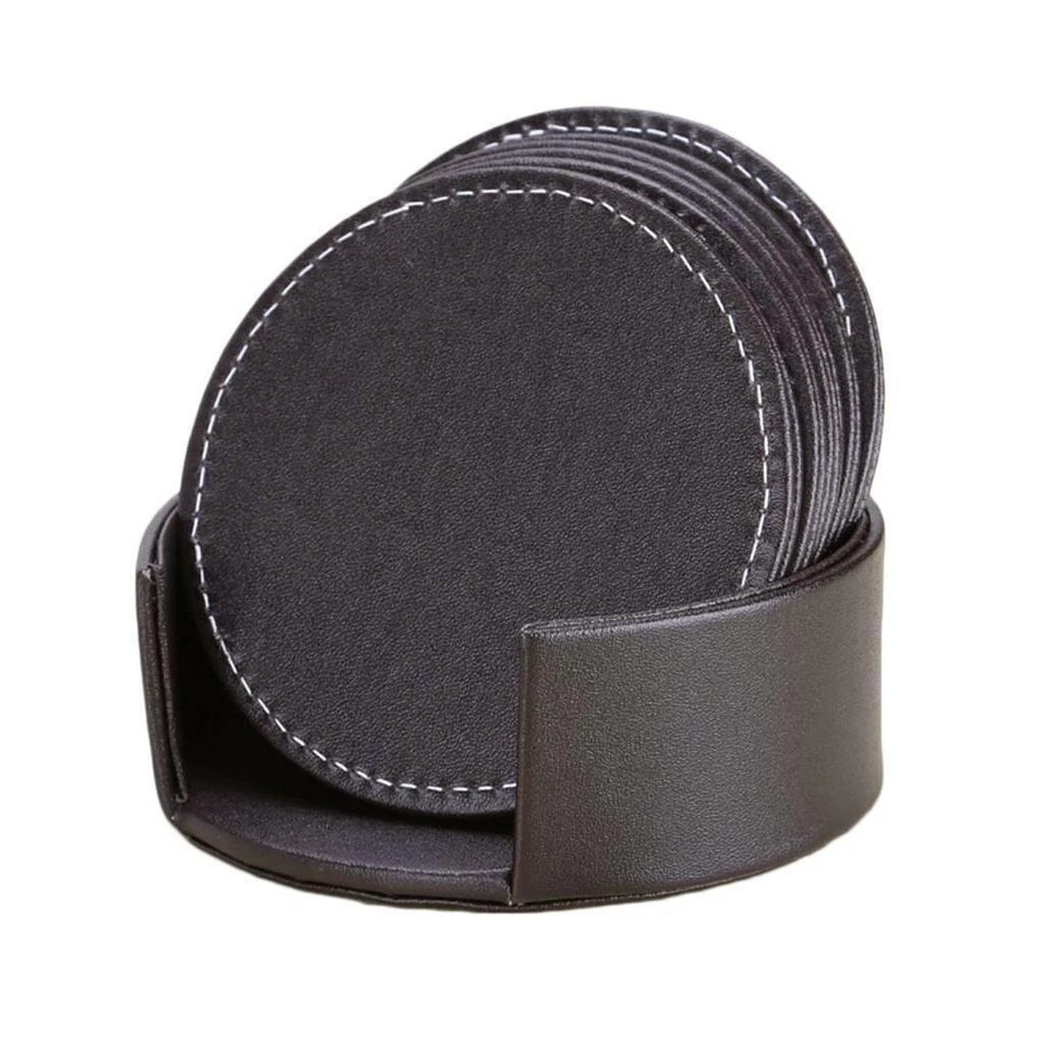 Sottobicchieri in pelle marrone PU Set di 6 sottobicchieri in vetro per tazze e - Immagine 4 di 4