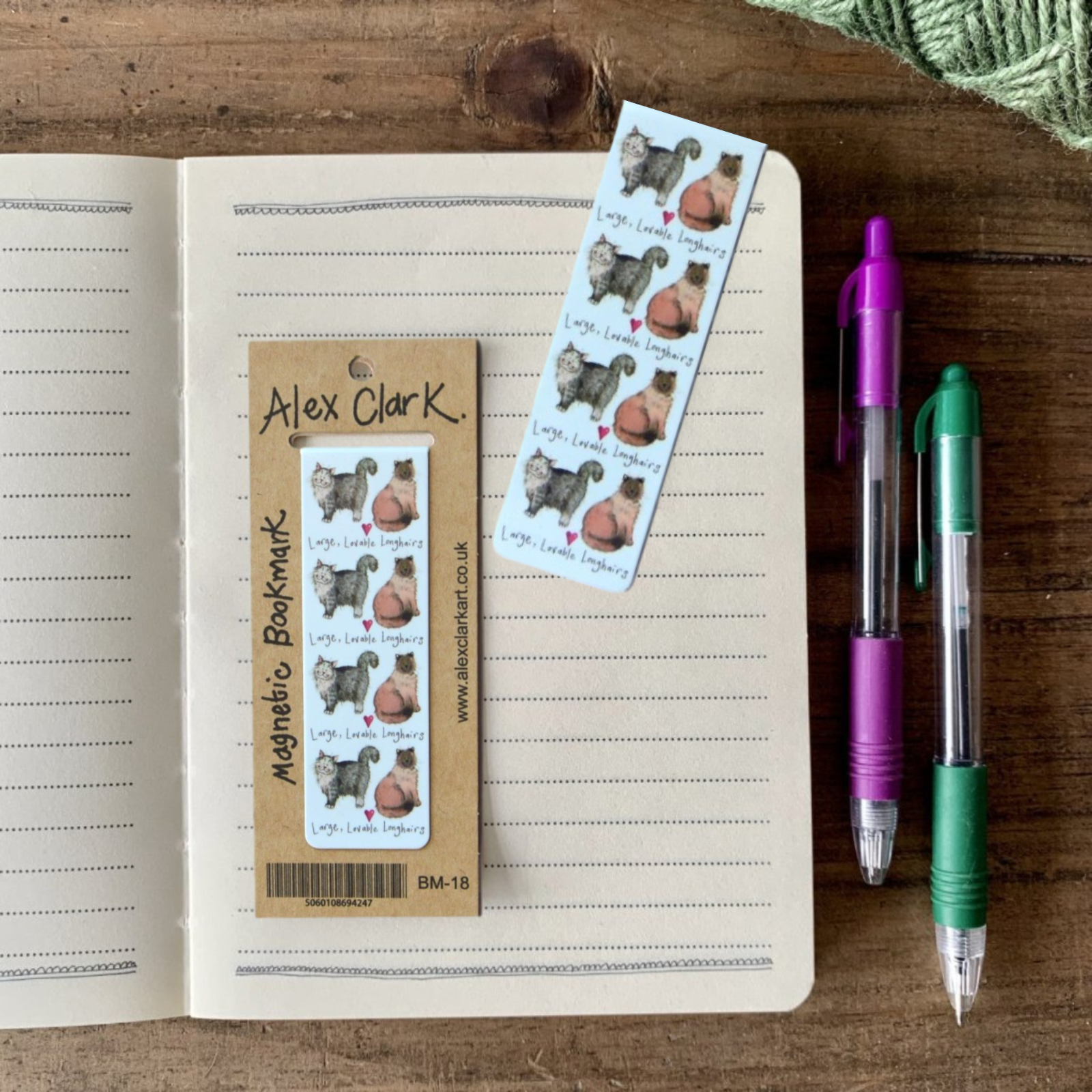 Alex Clark Large Lovable Longhairs Cat Magnetic Bookmark Page Finder Bookmarks