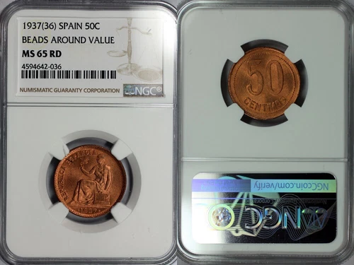 1937(36) Spain Beaded Boarder 50c NGC MS65 Red