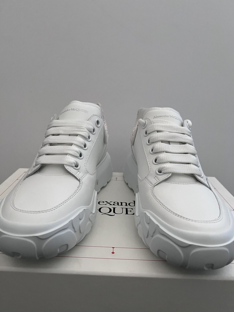 スニーカー Alexander Mcqueen Court Trainer 'White Silver' Alexander Mcqueen Court Trainer Leather & Glitter Sneaker