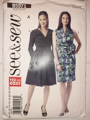 Dress See & Sew Sewing Pattern B5971 5971 Size 8-24 Midi Crossover Belted Easy