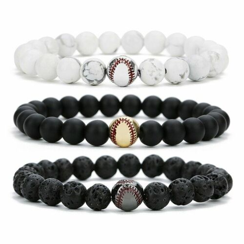 1 pièce joli pendentif charme baseball pierre naturelle perles bracelet homme mode bijou - Photo 1/21