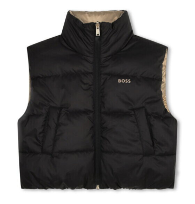 HUGO BOSS KIDS BLACK HUGO BOSS REVERSIBLE PUFFER VEST J16181 09B
