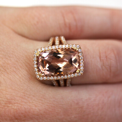 9 ctw natürlicher Morganit & Diamant massiv 14k Roségold Verlobungscocktailring