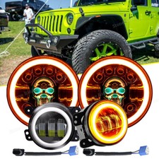 Rgb Skull 7 Inch Led Headlights4 Fog Lights For Jeep Wrangler Jk Jku 2007-18 Rgb Skull 7 Inch Led Headlights4 Fog Lights For Jeep Wrangler Jk Jku 2007-18
