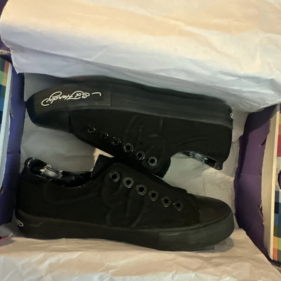 ZAPATOS Ed Hardy Y2K Gris Mujer Y2K Tenis Sin Cordones Parte Superior Baja Talla 5 Foto 2 de 4