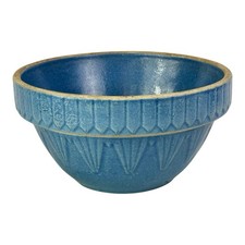 Vintage Ruckles Mixing Bowl Stoneware Pottery Picket Fence Blue Early 1900s 7”