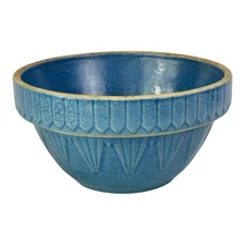 Vintage Ruckles Mixing Bowl Stoneware Pottery Picket Fence Blue Early 1900s 7”