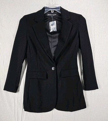 NWT! Boston Proper Blazer Suit Jacket Womens Size 2 Black Pockets 