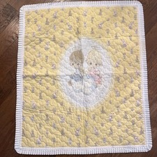 Vintage Precious Moments Yellow Baby Quilt Crib Toddler Blanket Ruffle