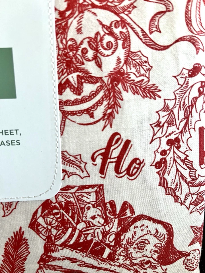 HoHoHo Santa Cotton Christmas 4 Piece King Size Sheet Set The Farmhouse New 2025 - Image 4 of 4