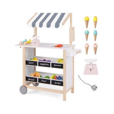 Kids Wooden Ice Cream Cart with Chalkboard and Storage for over 3 Years Old-Whit