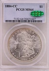 1884 CC Morgan Silver Dollar $1 PCGS MS64 CAC (Frosty!)