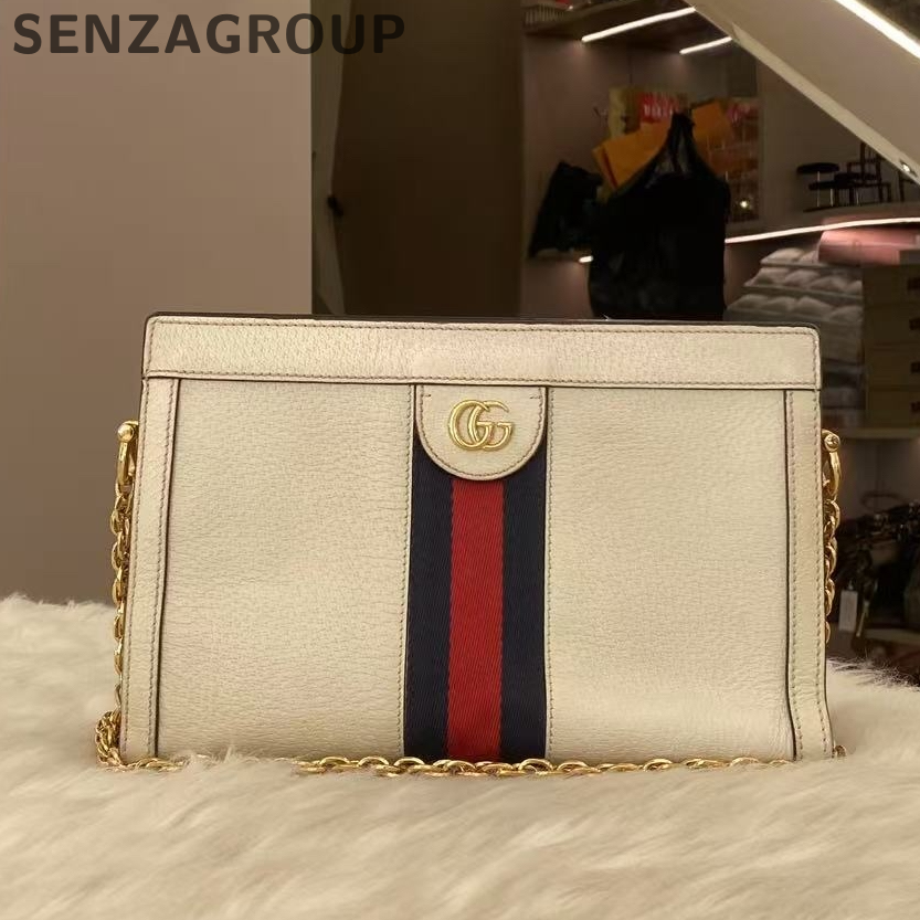 Gucci Small Chain Shoulder Bag White Gold Hardware Classic Women's