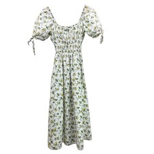 FAITHFULL THE BRAND Size 2 Flora Bendita Floral Print Yellow Midi Dress Smocked