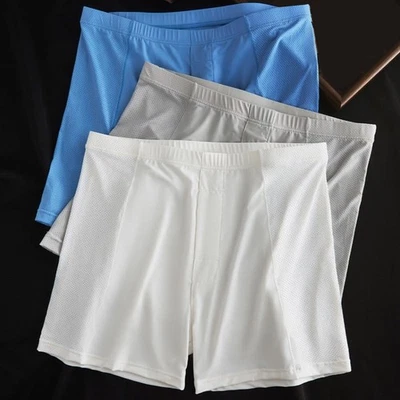 Boxer homme en soie glacée couleur unie L-4XL coupe ample vêtements maison sou - Photo 1/4