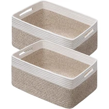 2 Pack Large Woven Storage Baskets for Organizing, Clothes/Towel/Sweater Orga...