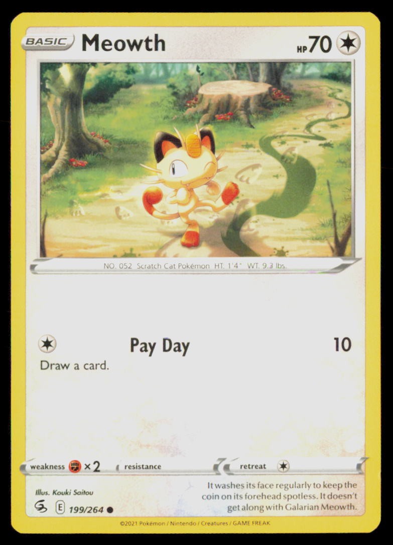 MEOWTH 199/264 FUSION STRIKE POKEMON CARD NEAR MINT