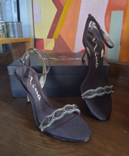 Nina Brown Rhinestone Ankle Strap Open Toe Faux Leather Heels 9M NIB