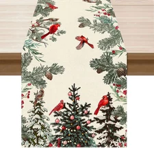 Cardinal Birds Christmas Table Runner 13x60 Inch Winter Pine Table Decor