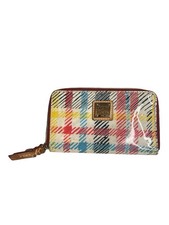 Dooney  Bourke Chatham plaid vinyl zip wallet Red/Tan Wallet leather accents.