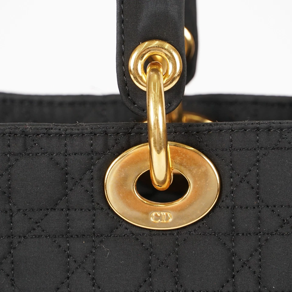 Dior Lady Dior Cannage Nylon Gold Hardware Charm Handbag Black Red 10E033740008 - Image 4 of 4