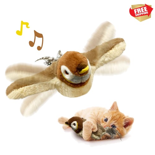 Cat Toys, Flapping Wings Sparrow, No Flying, Chirping Bird Interactive Catnip...