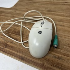 GE WK 1605 VTG Wired PS2 Ball Mouse White Cream Colored