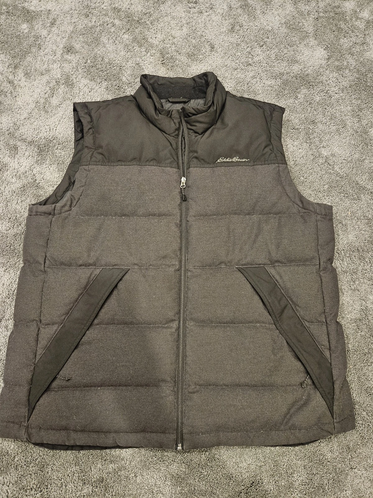 Eddie Bauer Men's Down Puffer Vest Black Gray Xtra LARGE
