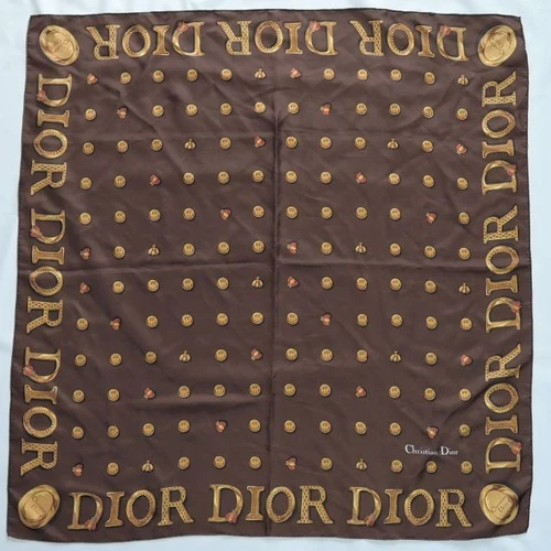 Authentique écharpe portefeuille pliable Christian Dior vintage bouton doré soie 100% soie