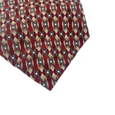 Geoffrey Beene Tie Mens Classic Red Geometric Pattern Silk Necktie Vintage Style