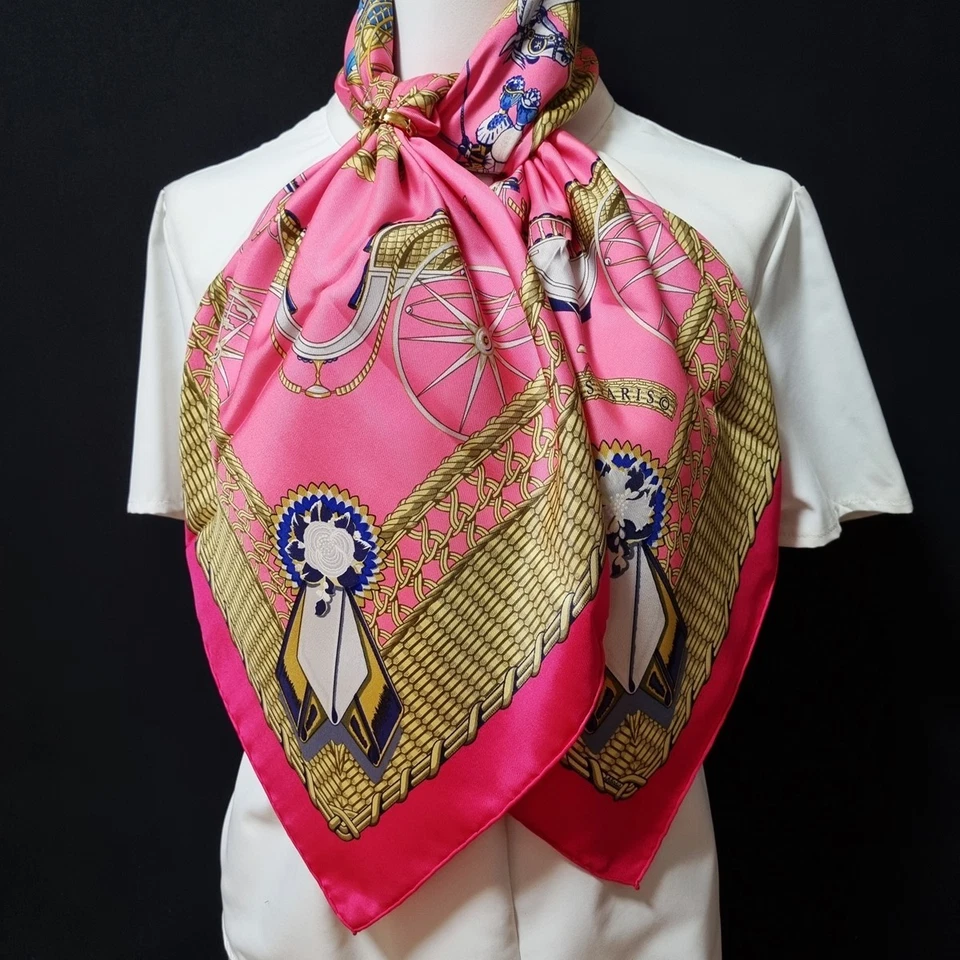 РЕДКИЙ ВИНТАЖНЫЙ HERMES шелковый шарф «Voitures Paniers» Carre 90 беспошлинный США - Изображение 2 из 4