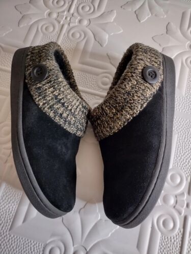 Clark's Knit Scuff Slipper Black Leather Suede Women's Size 10 - Afbeelding 1 van 9