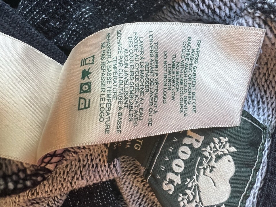 Roots Canada Hoodie Sweatshirt Mens XL Black Gray Hooded Pullover