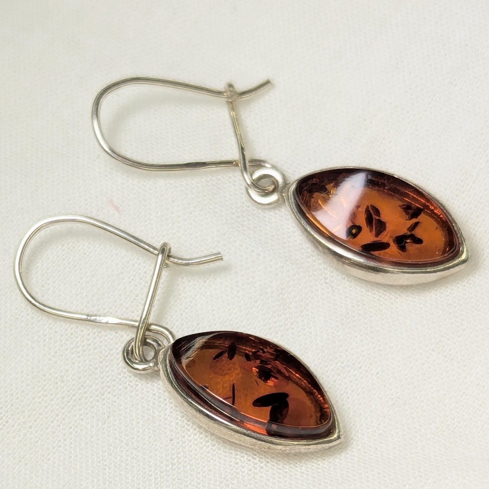 Baltic Amber Hook Dangle Drop Earrings Leaf Shape… - image 6