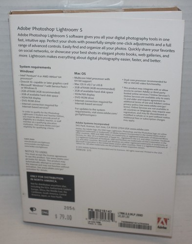 New Adobe Photoshop Lightroom 5 Software Student and Teacher Edition Open Box - Picture 7 of 8