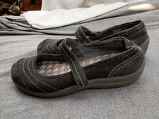 Skecher Mary Jane Leather Womens 8 38 Gray Suade Shoes Comfort Shoe