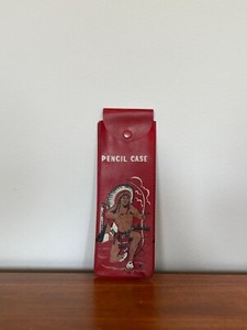 Vintage 1950s Red Vinyl Pencil Case – Native American Graphic