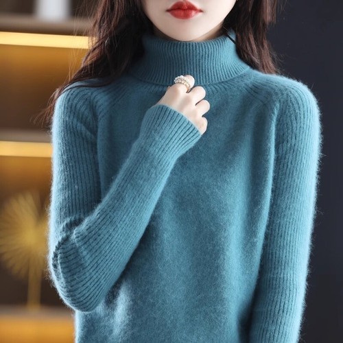 Damen Kaschmir Wolle Rollkragen Langarm Pullover Strickpullover Pulli - Bild 10 von 34