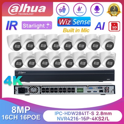 Dahua 16CH 16POE CCTV System 8MP Starlight WizSense Mic IR Security Camera Lot