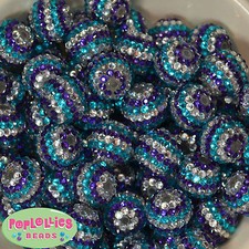 20mm Bubblegum Beads 20 Silver Turquoise Purple FROZEN Rhinestone Jewelry
