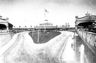 P&R Reading Railroad outer station  1890 scene  mounted negative