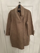 Paul Costelloe Ladies Beige Brown 3/4 Sleeve Wool Cardigan Coat Overcoat L Uk 14