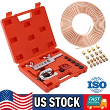 Brake Line Kit 25 ft 1/4 Copper Pipe Double & Single Flaring Tool + 20 Fittings