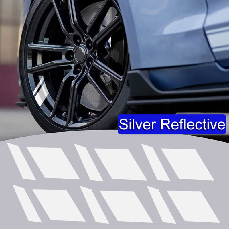 6 Silver Reflective Rim Vinyl Decals for 16-21 Inch Car Wheels